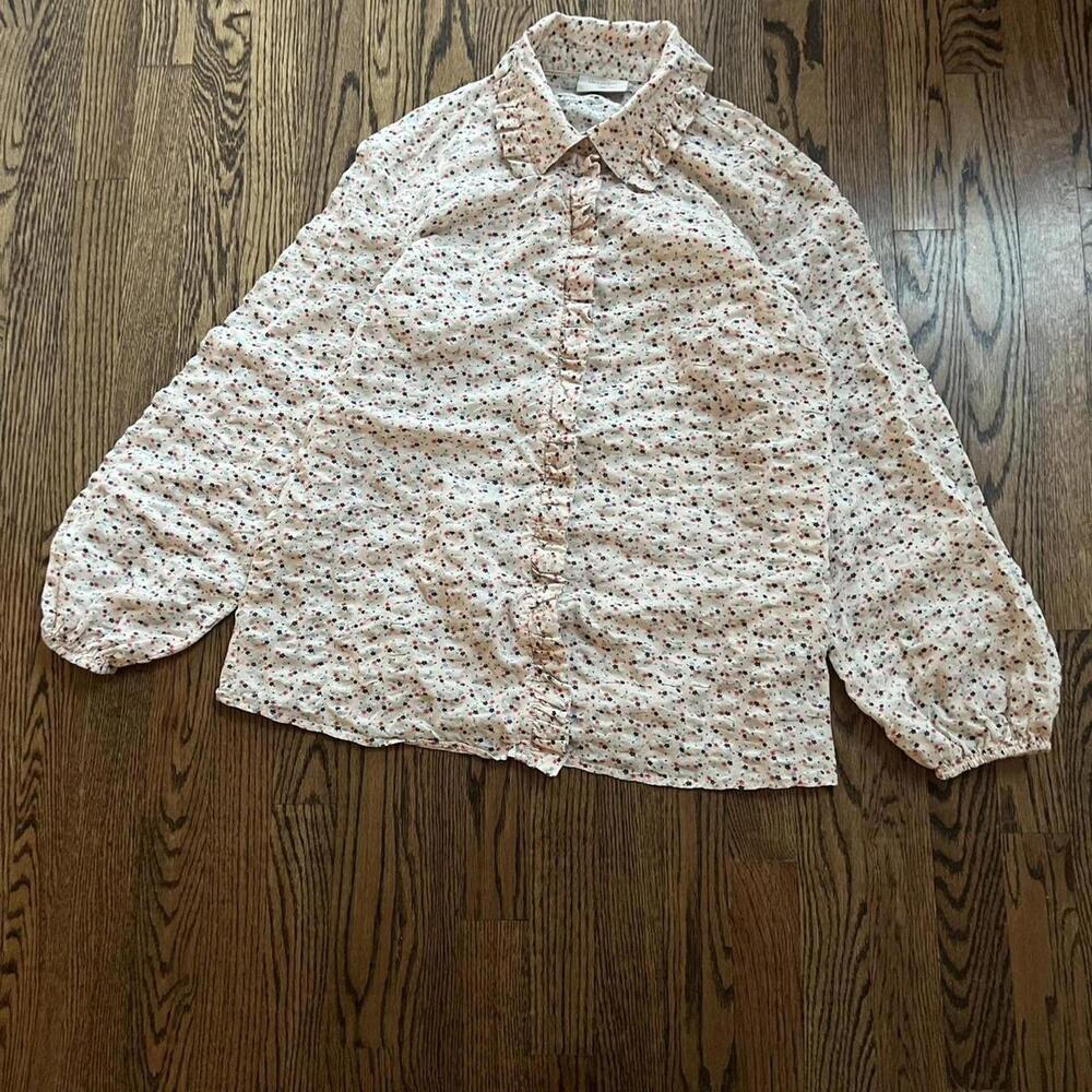 Cream floral flowers collar puffy sleeves Freequent Scandinavian elegant